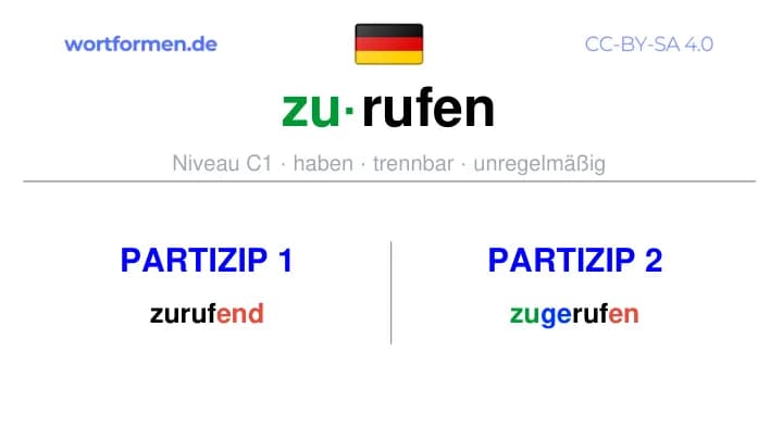 Partizip 1 des Verbs zurufen, Partizip 1 zurufen, Bildung Partizip I von zurufen, Partizip 2 des Verbs zurufen, Partizip 2 zurufen, Bildung Partizip II von zurufen