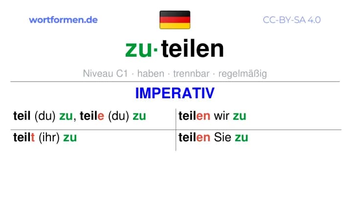Imperativ des Verbs zuteilen, Imperativbildung zuteilen, Bildung Imperativ von zuteilen, Imperativformen von zuteilen, Befehlsformen zuteilen